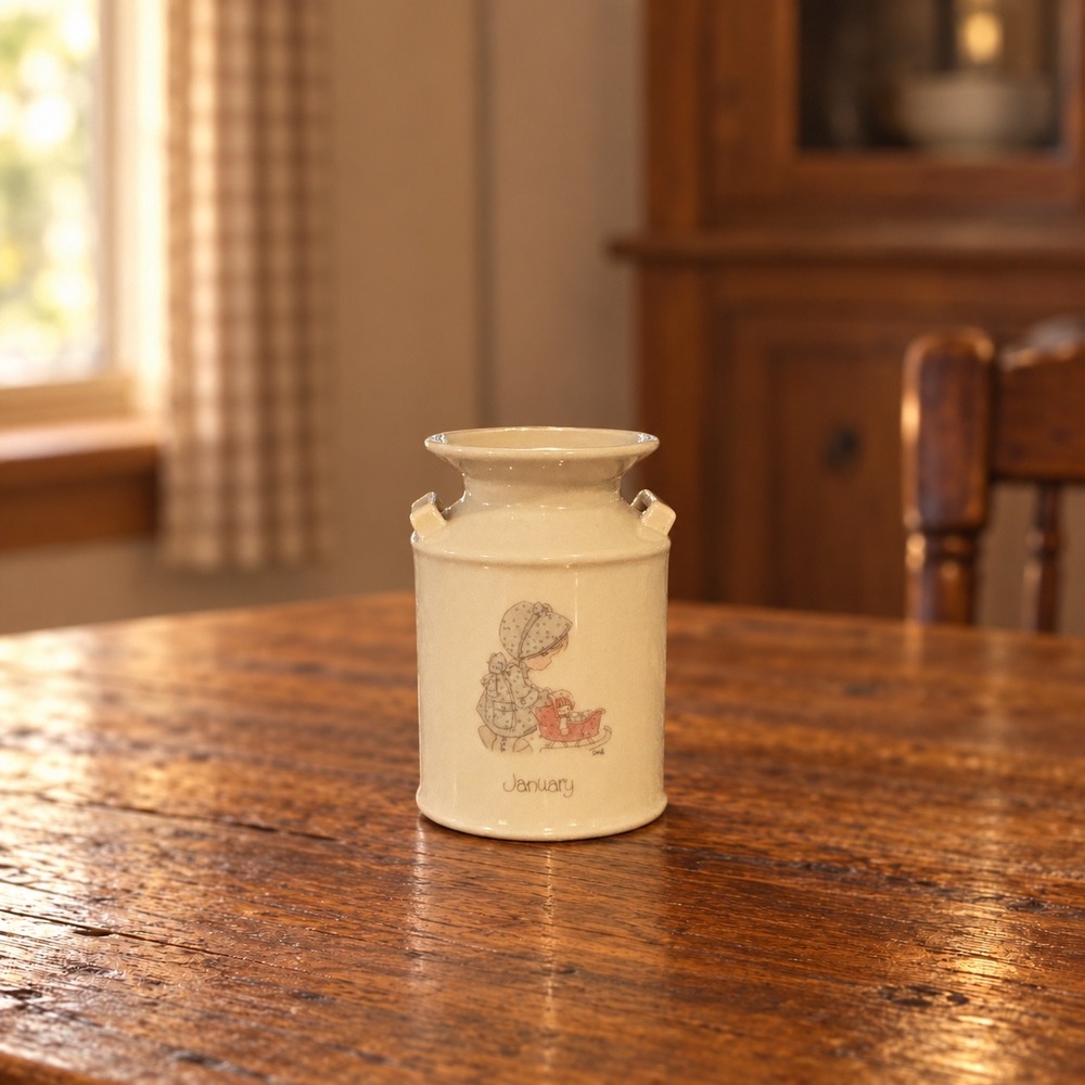 Vintage 1987 Precious Moments January Ceramic Milk Can Vase Enesco Japan